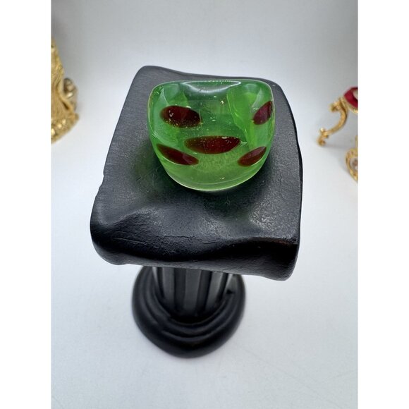 Bohemian Art Abstract Green And Red Watermelon Hand Blown Glass Bling Ring sz 7 - Picture 9 of 9